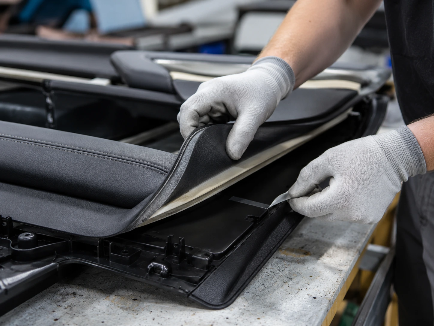 Maintien de textiles cuirs ou mousses avant couture automobile