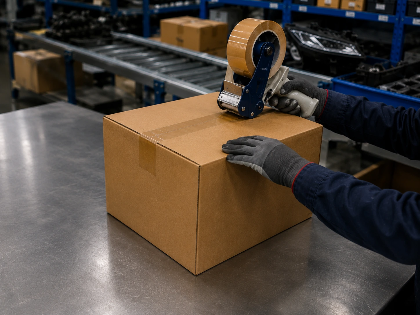Fermeture de cartons de pièces détachées automobiles