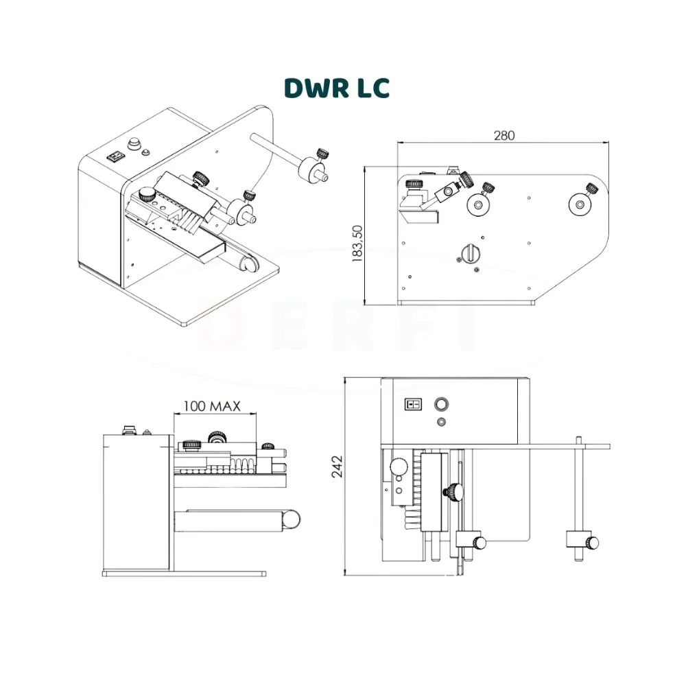 Schéma DWR100-LC avec bobine d’étiquettes et récupérateur automatique de liner