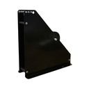 Vue latérale du châssis noir sans bobine, avec flasques métalliques, axe central, rouleau supérieur et base de fixation